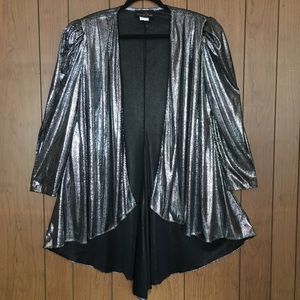 Vtg Open Front Cardigan Shirt Jacket Metallic